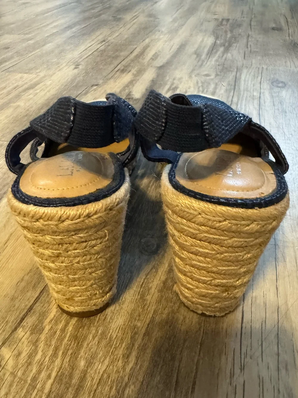 Ralph Lauren Penelope Navy Woven Slingback Espadrille Wedge Sandals Jute Toe 10